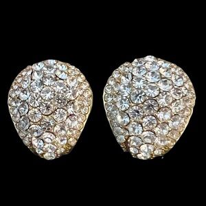 Inverted Teardrop Shaped Gold Toned Cubic Zirconia Encrusted Clip On Earrings